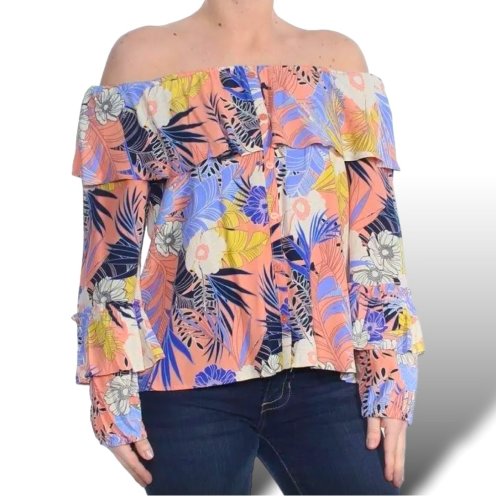 Sanctuary Avery Tropical Floral Ruffled Blouse